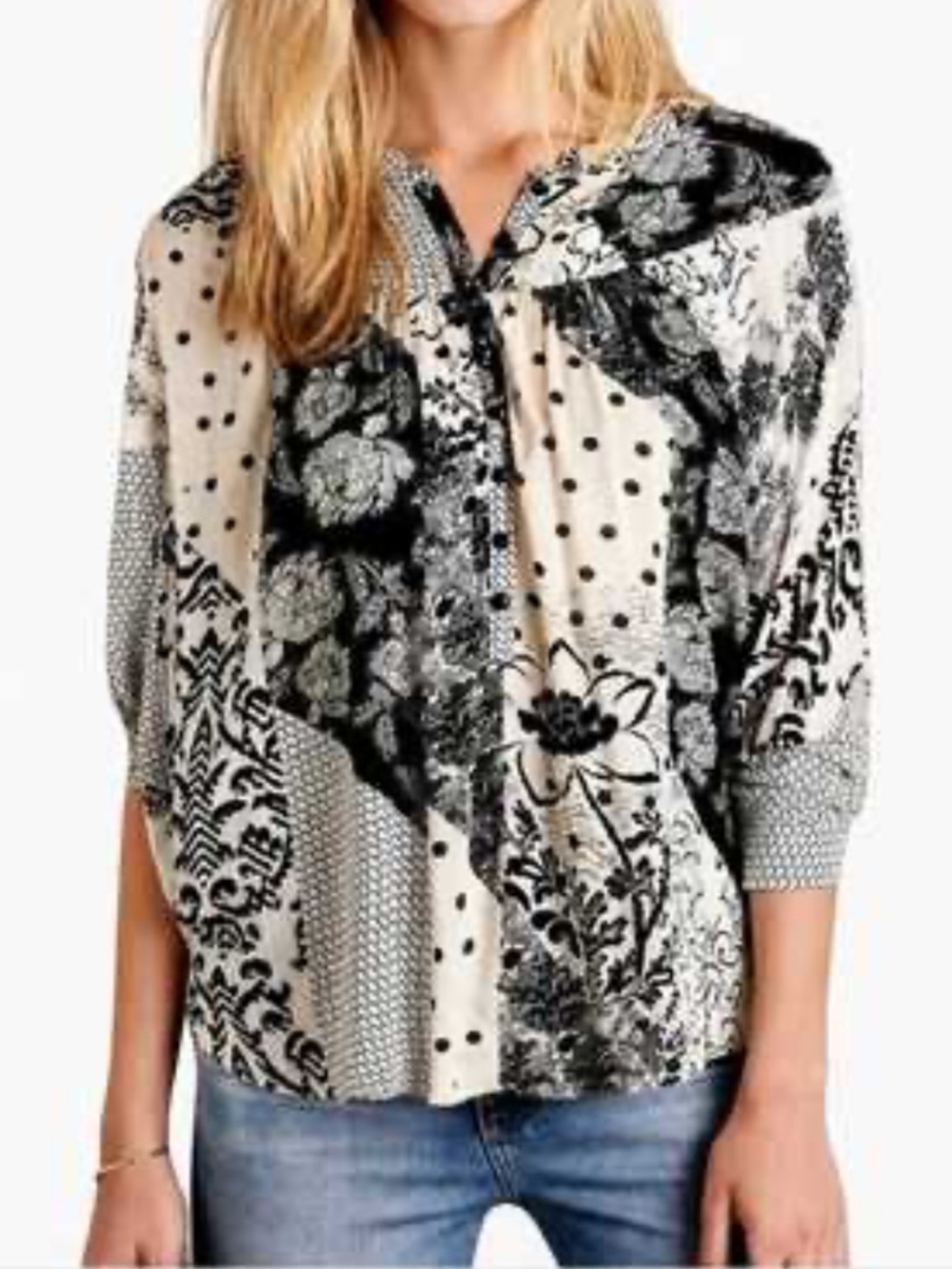 Maeve Linden Patchwork Dolman Blouse
